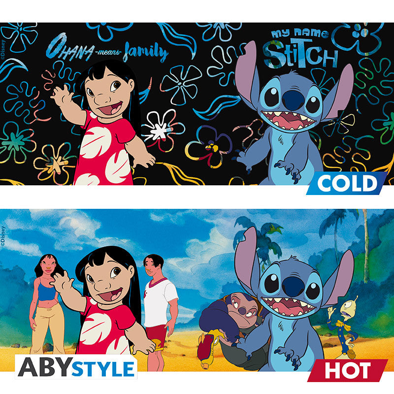 Mug thermoréactif Disney Lilo et Stitch : visuel à plat, froid et chaud